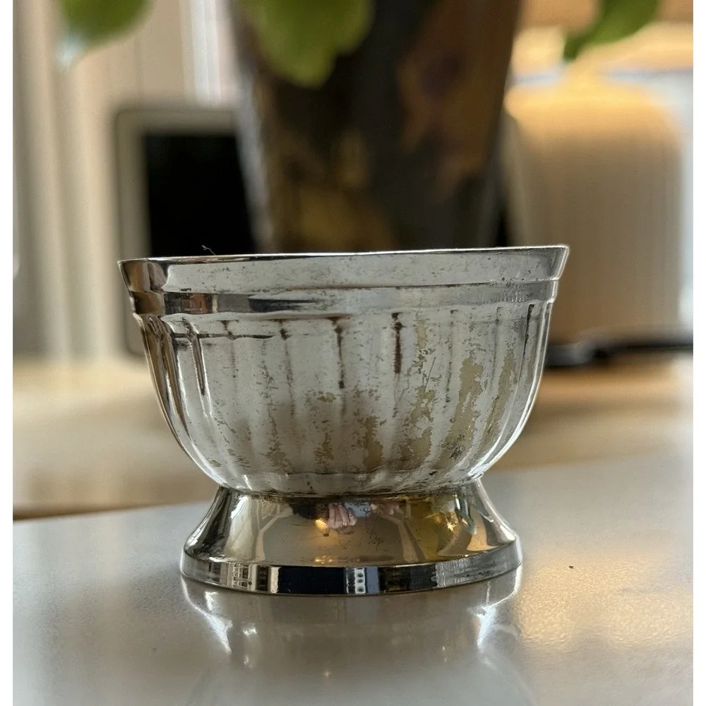 Silver Plate Footed Open Salt Cellar Bowl Vintage